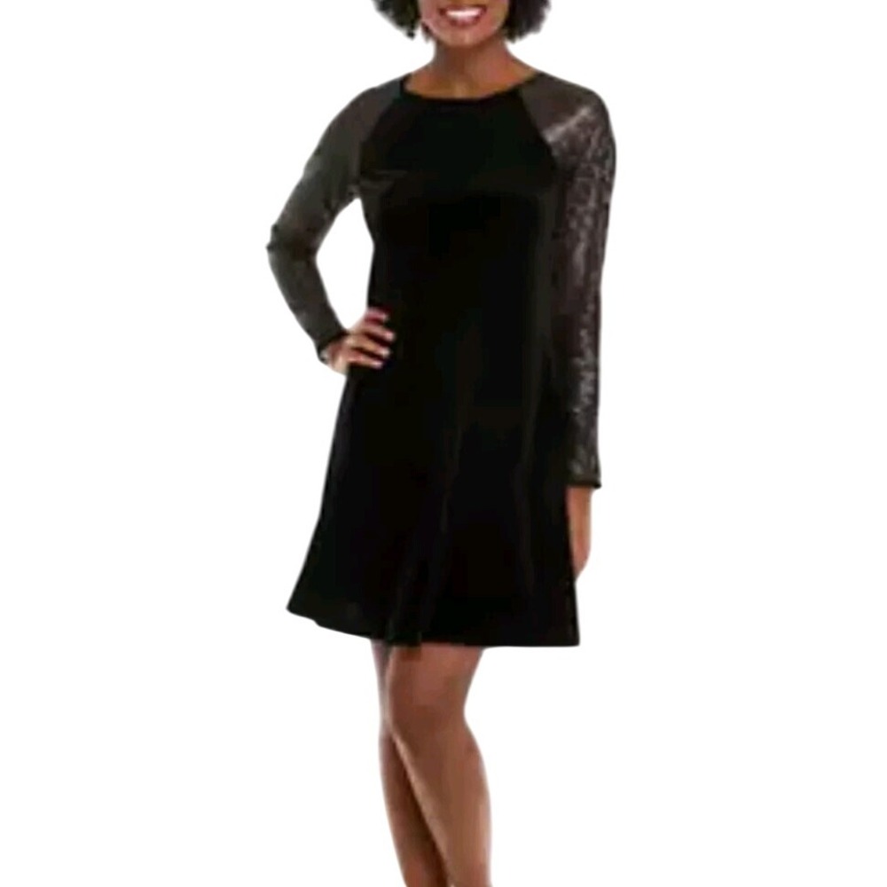 Gabby‎ Skye Occasion Women's Long Sleeve Black Velvet lllusion Dress Size 6 NWT